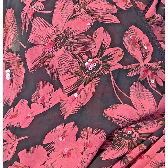 Y2K Sheer Midi Babydoll Dress Floral Sequin Asymmetric Hem Boho Festival Lace - Picture 10 of 10